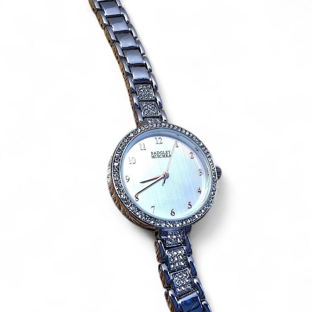 Badgley Mischka Women’s Crystal Stainless Steel Bracelet Watch NWOT